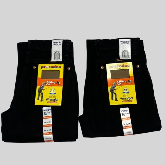 LOT Wrangler Cowboy Cut Original Fit Jean Boys 14 Slim Black Adjustable ProRodeo - Picture 1 of 7